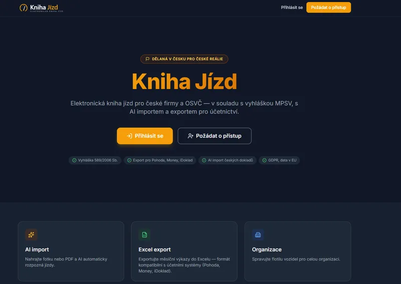 Kniha Jízd — přihlašovací obrazovka aplikace